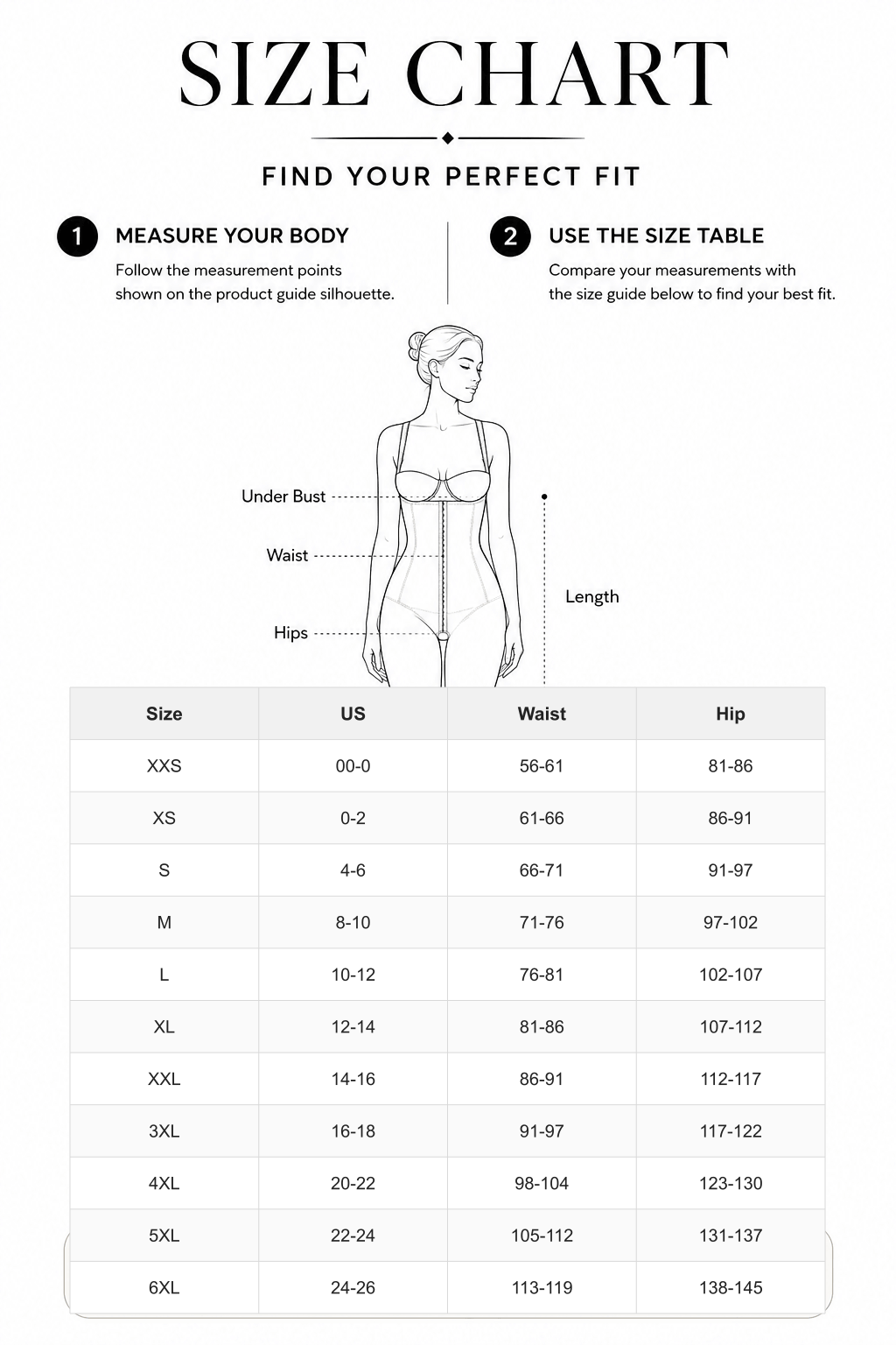 3-Bones Triple-Breasted High-Waisted Elastic Body Butt Lifter Faja - FirmaLift size chart
