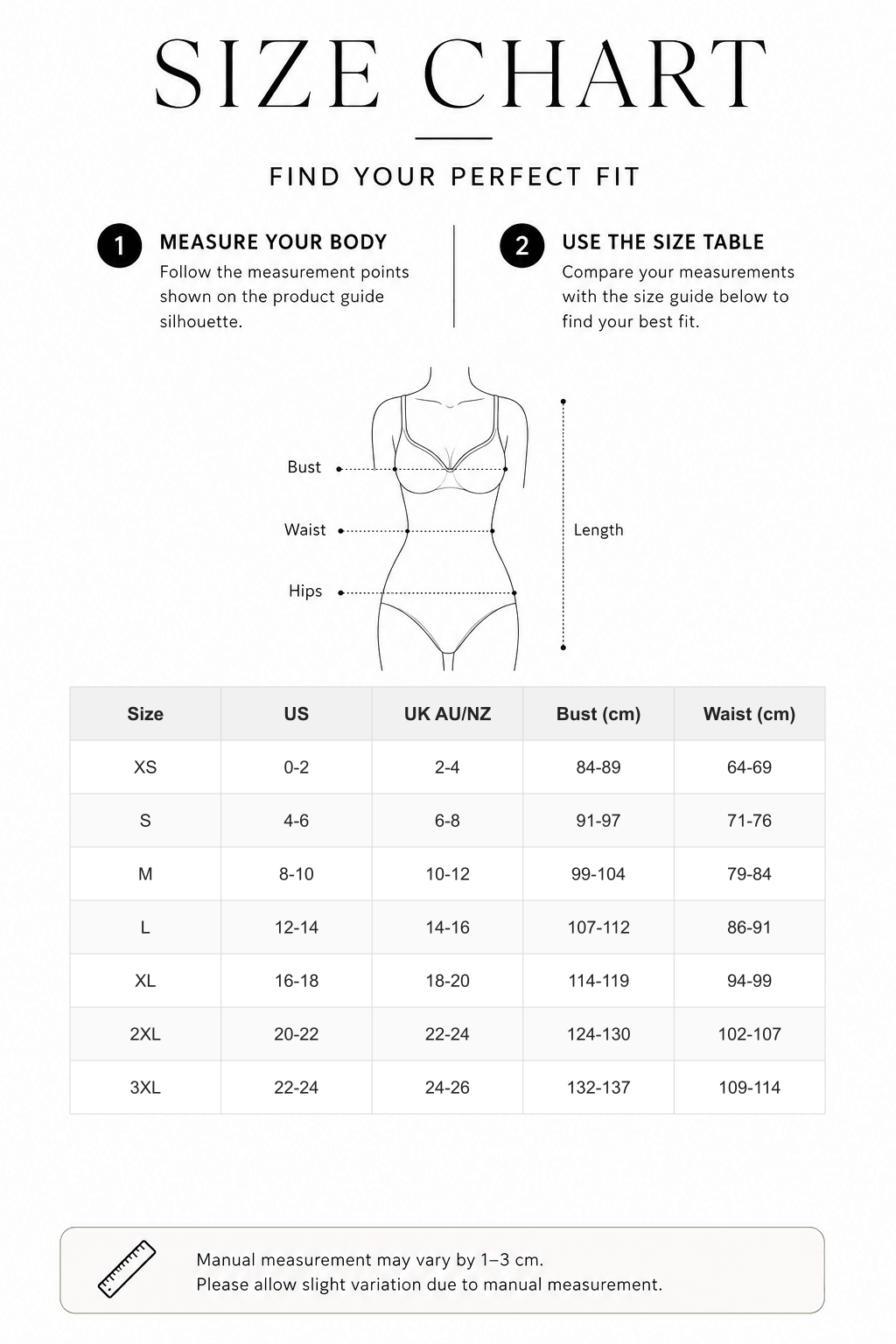 Seamless Bust Support Waist & Abdomen Shaping Thong Bodysuit - FirmaSculpt size chart