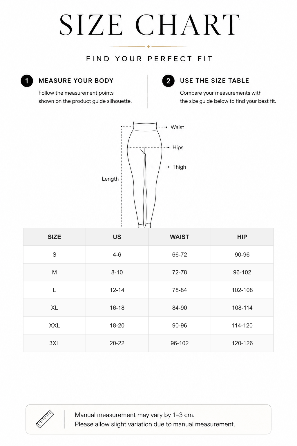 Cross Compression Abs Shaping Pants for Tummy Control - FirmaSculpt size chart