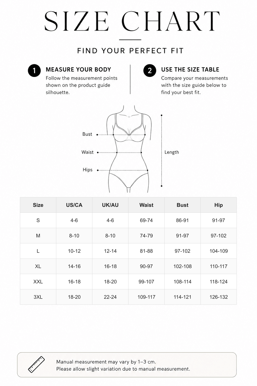 Deep V-Neck Thong Shapewear Bodysuit with Built-in Steel Frame - FirmaHold size chart