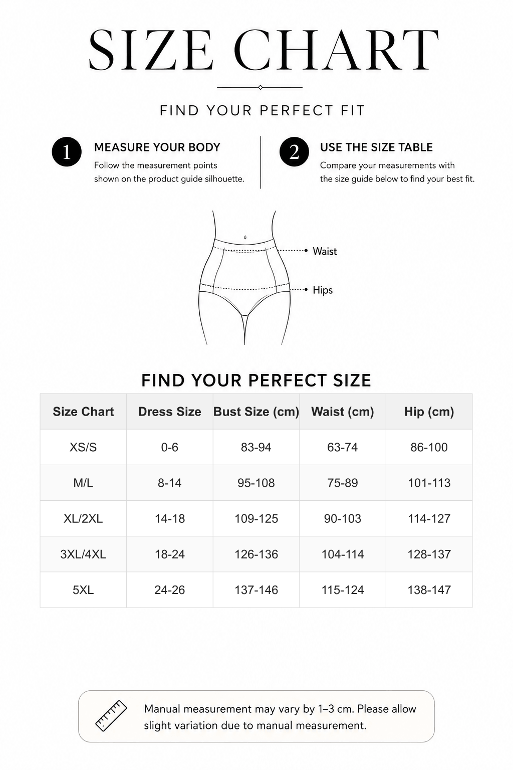 High Elasticity Large Size Tummy Control Panties with Buckle - FirmaHold size chart