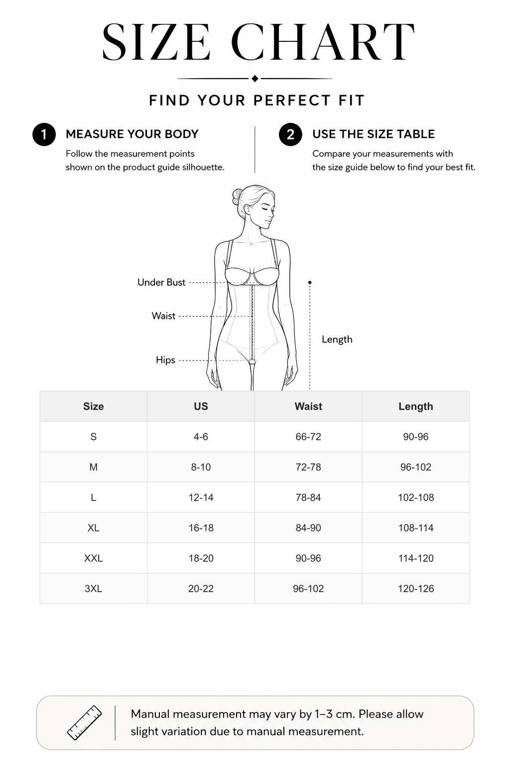 High-Waist Bodysuit Thong Panty Shapewear with Straps Plus Size - FirmaSculpt size chart