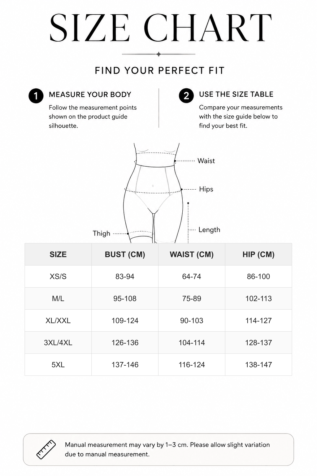 Seamless High Waist Butt Lifter Shapewear Shorts Slimmer - FirmaSculpt size chart