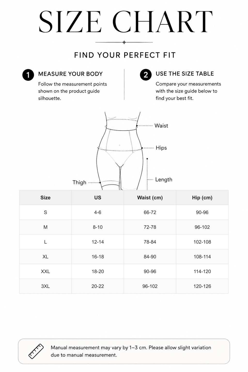 High Waisted Slimming Belly Shaper Shorts Butt Lifter With Steel Bones - FirmaSculpt size chart