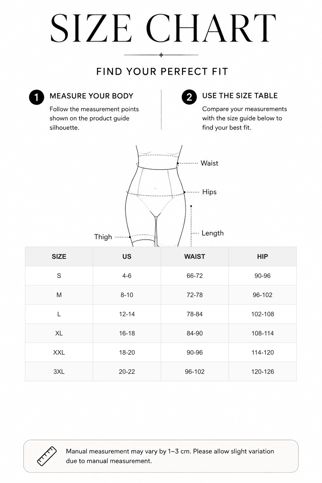 Liquid Spandex High Waist Thigh Slimmer Butt Lifter Brief - FirmaActive size chart
