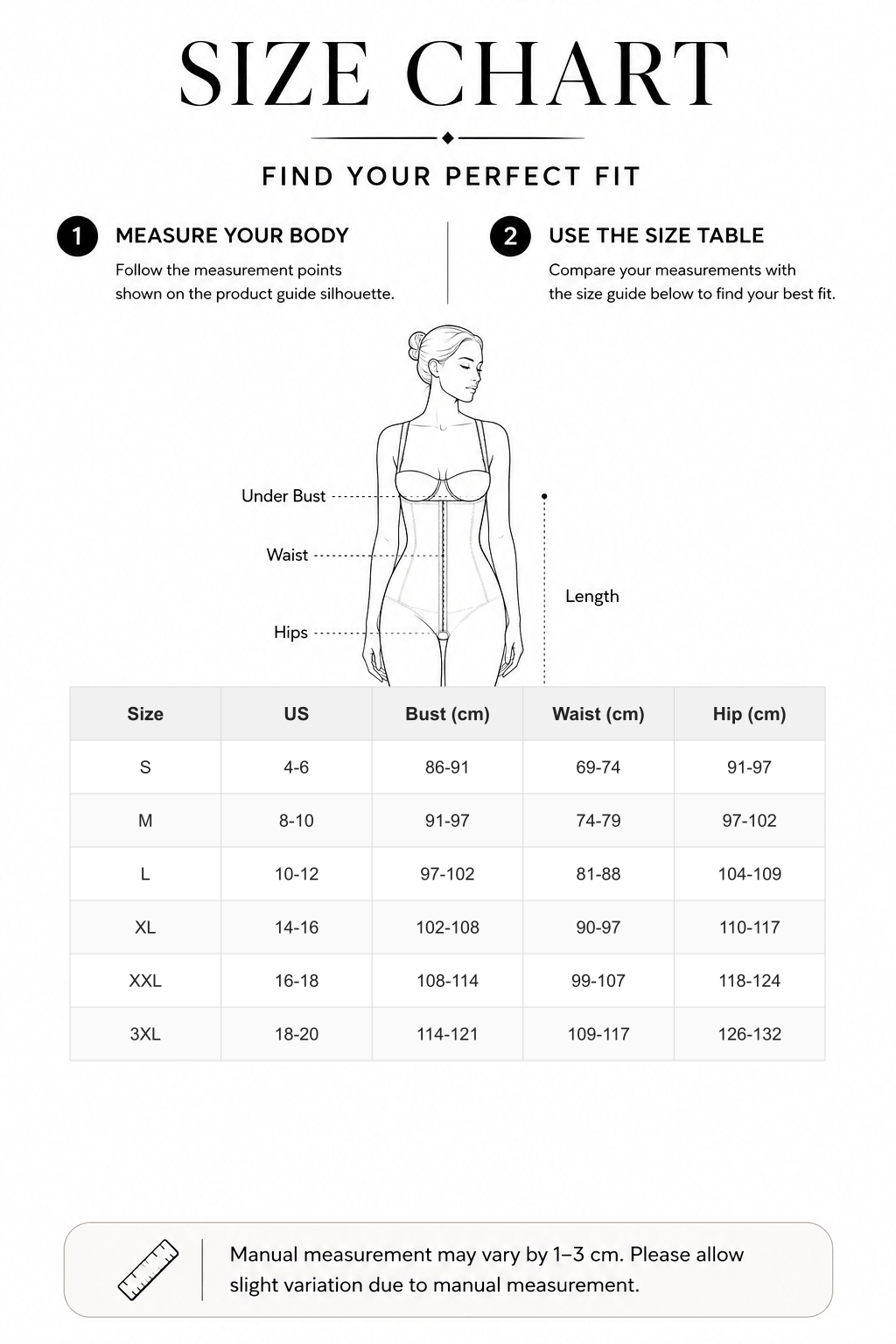 Post Surgery U-Shaped Bust Support Waist and Abdomen Shapewear with Steel Bones FirmaHold size chart