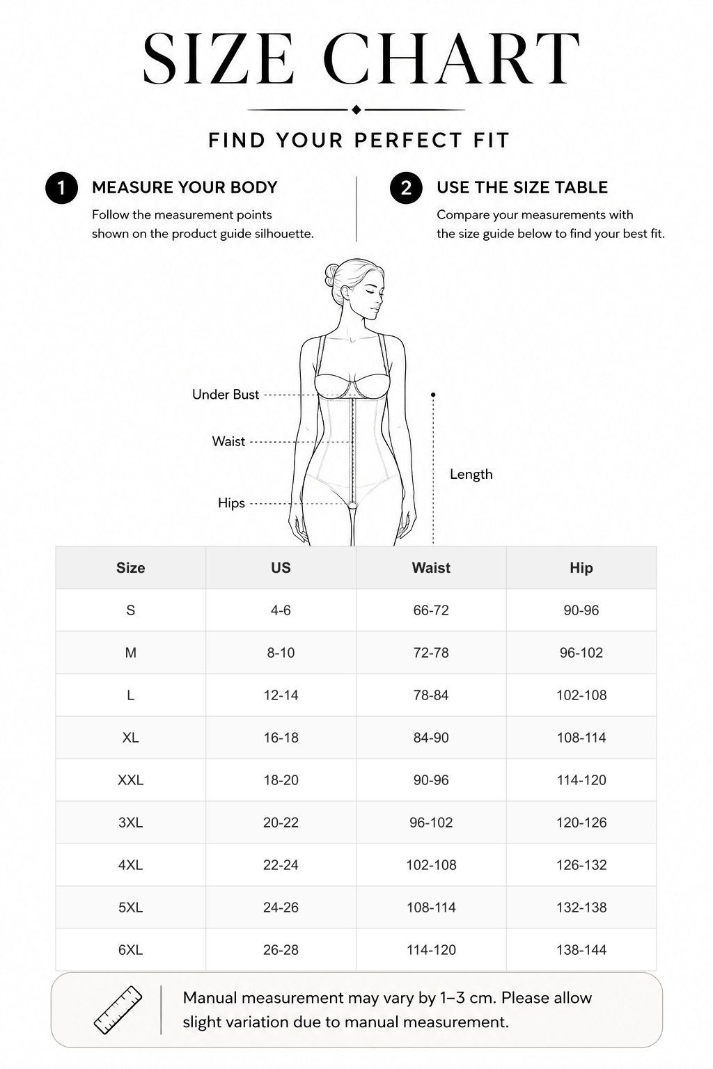 Detachable Strap Side Zip Post-Op Body Shaper with Crotch Zipper - FirmaActive size chart