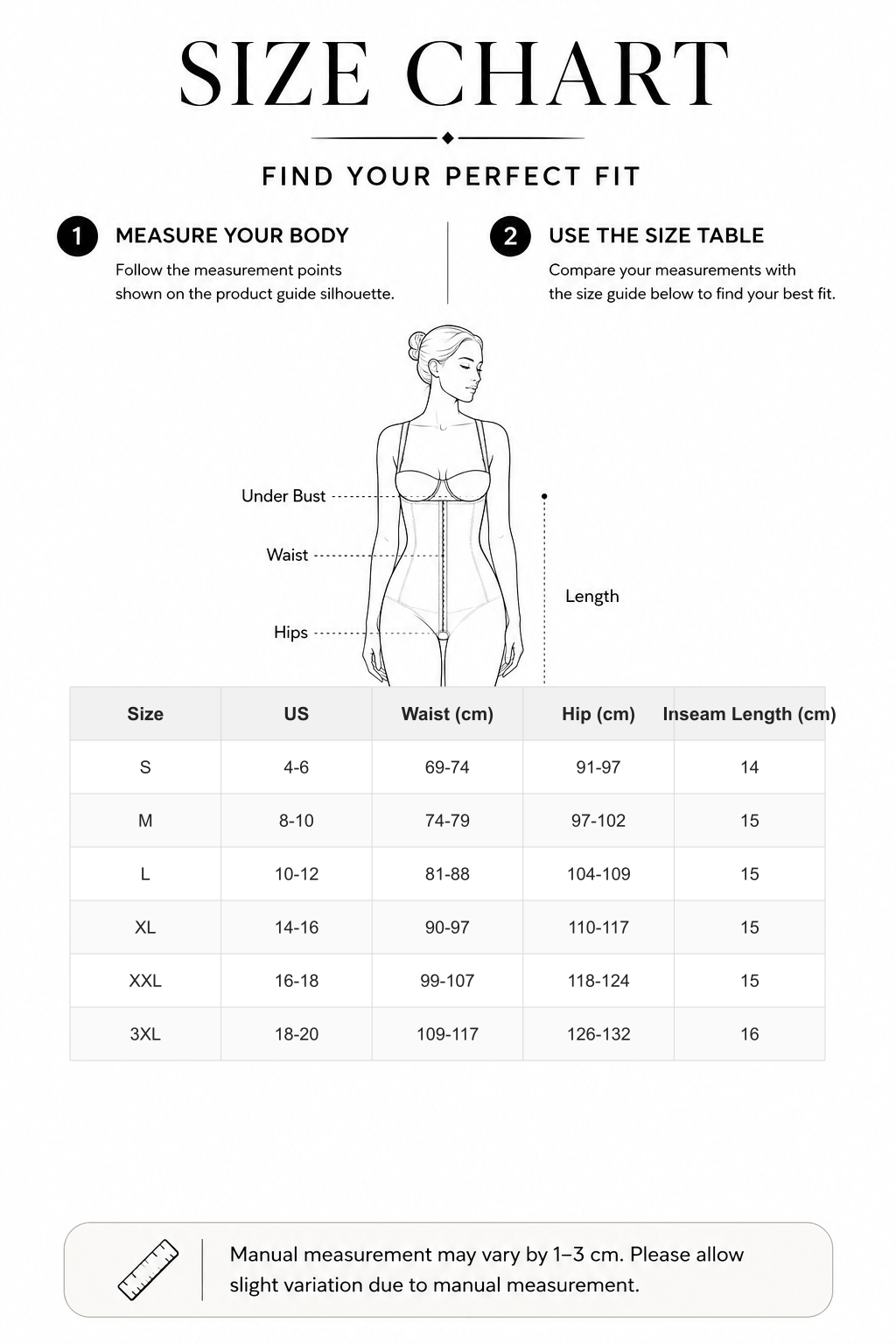 Removable Straps Waist & Back Smoothing Shaper with 4 Steel Bones Hourglass Faja - FirmaSculpt size chart