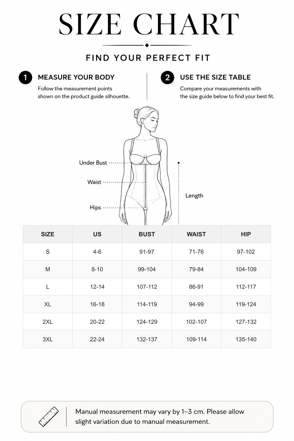 Seamless Bust Support Waist and Abdomen Control Thong Bodysuit - FirmaSculpt size chart