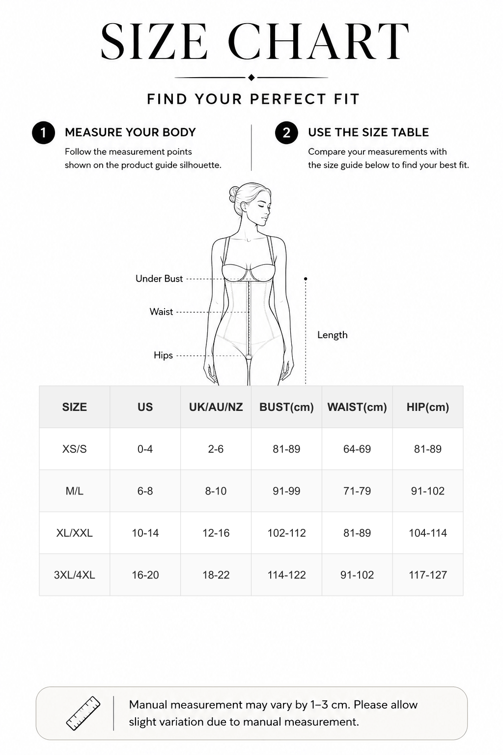 Seamless Cap Sleeve Waist and Abdomen Shaping Bodysuit - FirmaSculpt size chart