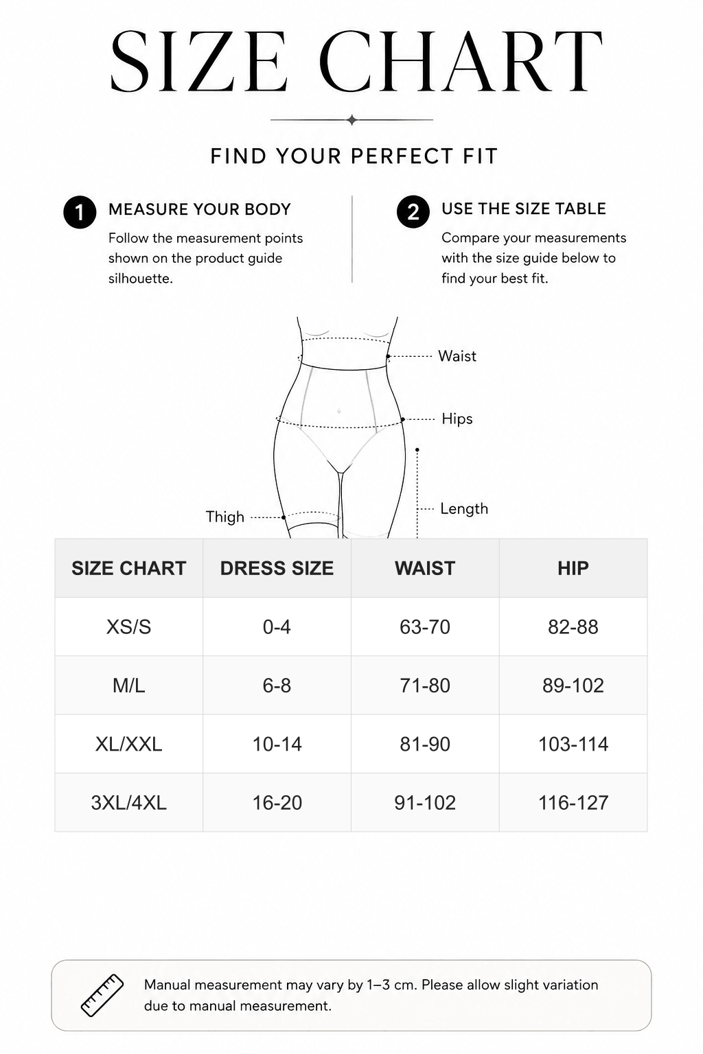 Seamless Double-Layer Tummy Panel Shapewear Shorts with Butt Lift - FirmaHold size chart