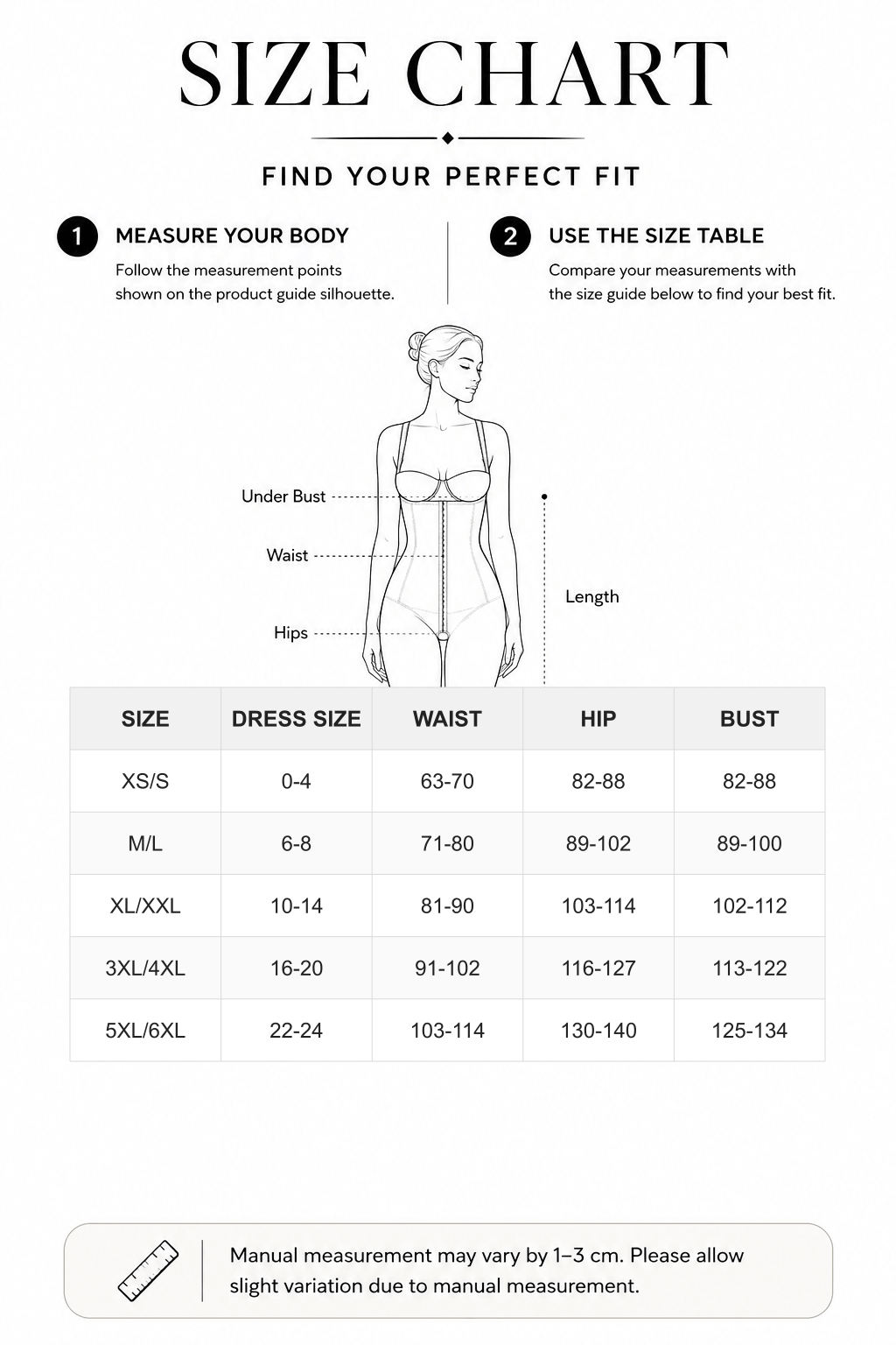 Seamless Open-Bust Abdomen Flattening Mid-Thigh Bodysuit - FirmaSculpt size chart