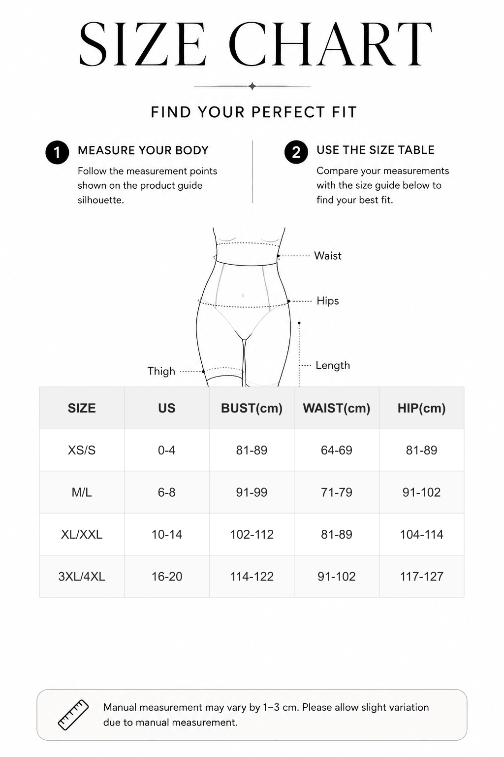Seamless Slimming Mid-Waist Tummy Control Boyshorts - FirmaLift size chart