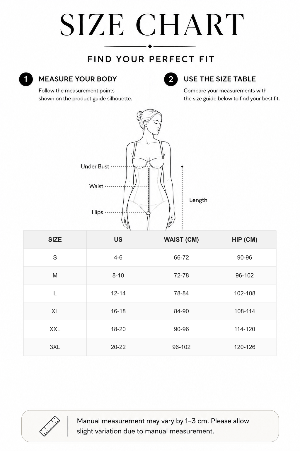 Latex-Lined Full Body Shaper with Lace Trim and Butt Lift - FirmaControl size chart