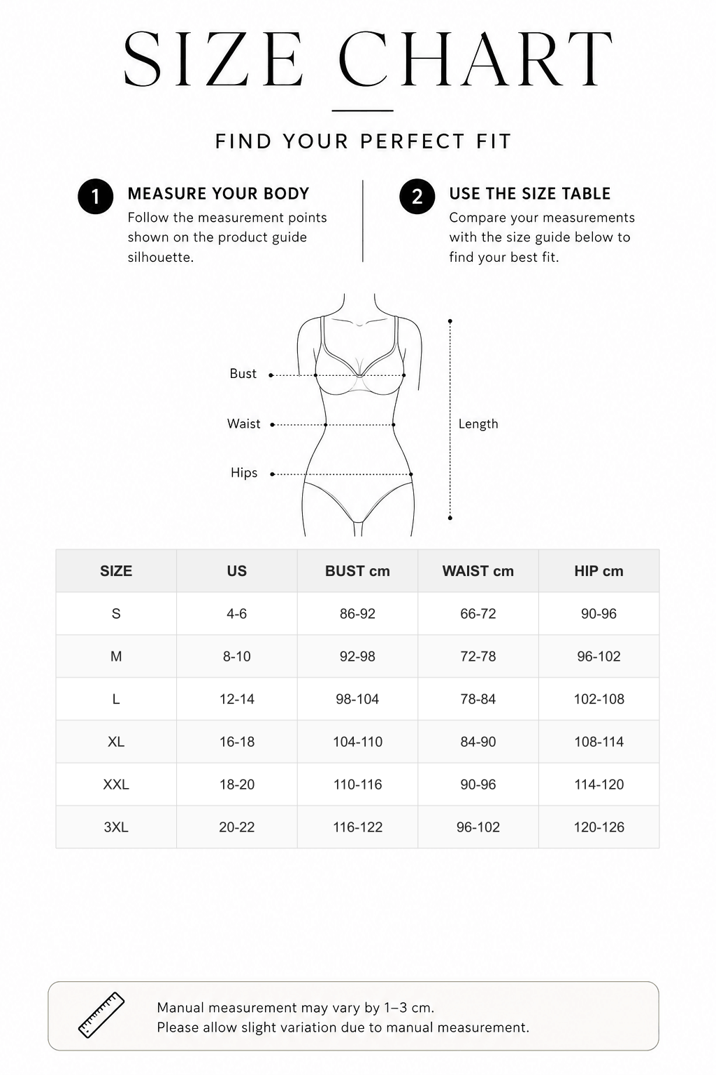 V-Neck Long Sleeve Thong Waist Control Bodysuit - FirmaSculpt size chart