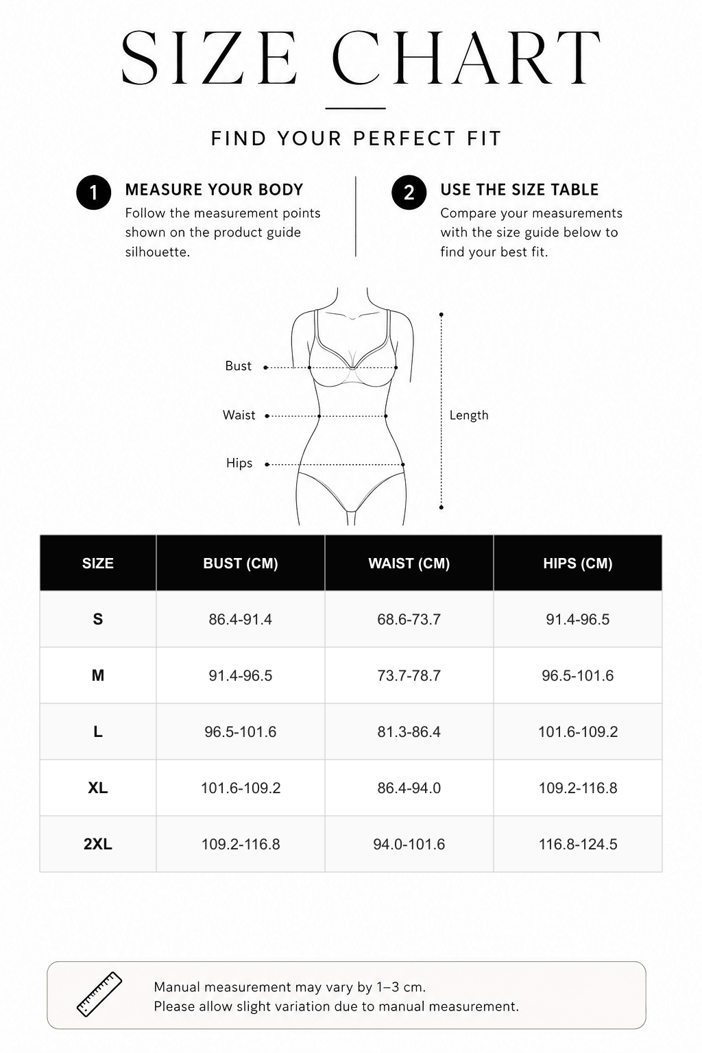 Zip-Front Tummy Control Shapewear Bodysuit - FirmaSculpt size chart